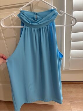 Jade Sky Blue Sleeveless High-Neck Blouse